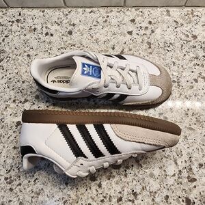 Adidas Kids White, Black, and Brown Sneakers